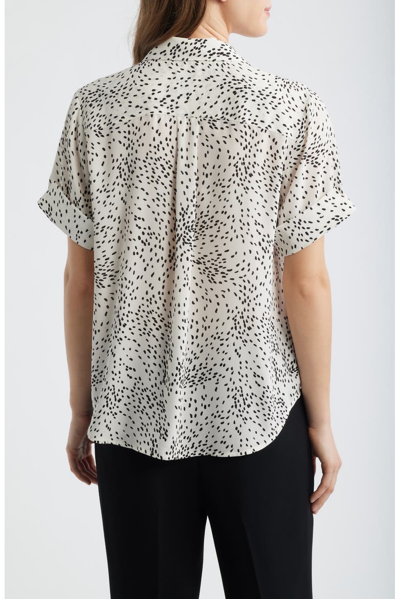 Fleck Print Short Sleeve Button-Up Shirt, Alternate, color, WHITE DOVE/ ANNEBLACK
