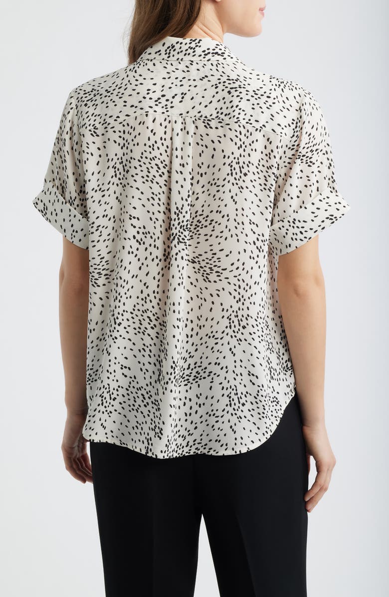 AK ANNE KLEIN Fleck Print Short Sleeve Button-Up Shirt, Alternate, color, White Dove/ Anneblack