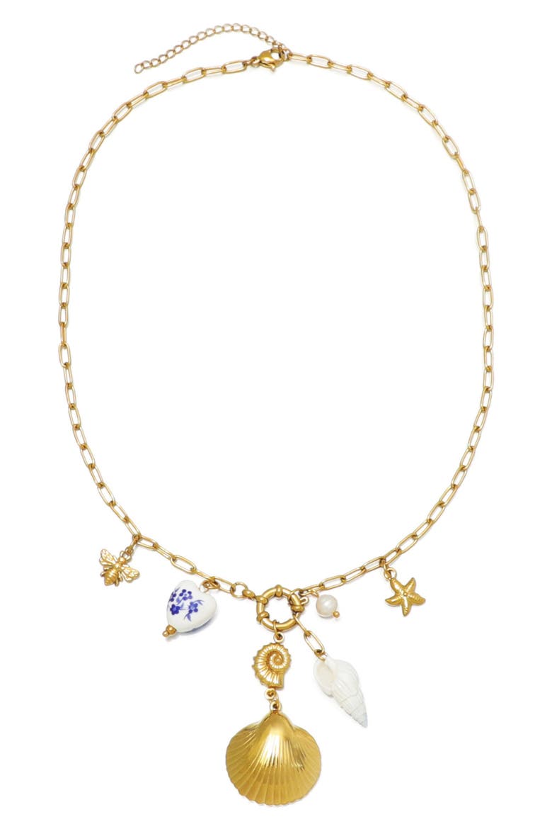 Assorted Charm Paper Clip Chain Necklace, Alternate, color, GOLD/ WHITE