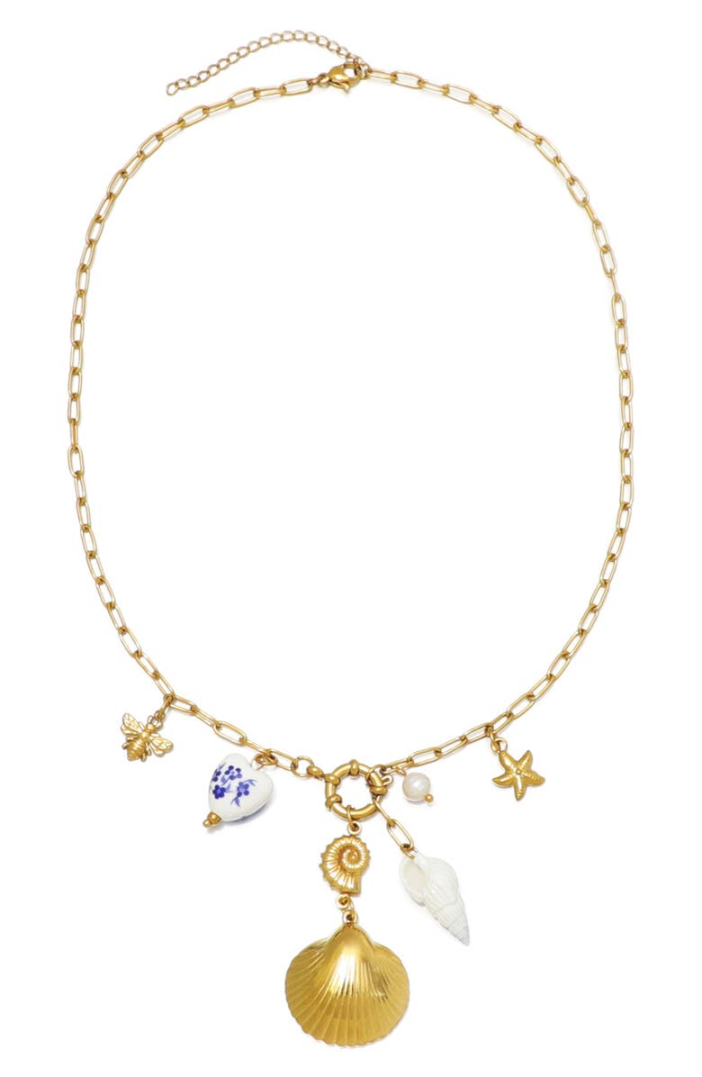 Adornia Assorted Charm Paper Clip Chain Necklace, Alternate, color, Gold/ White