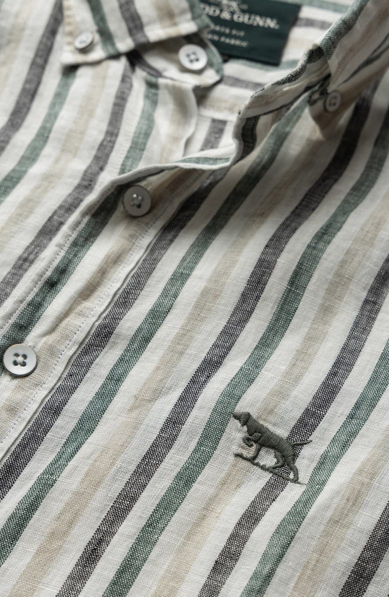 Rodd & Gunn Gimmerburn Stripe Linen Button-Up Shirt, Alternate, color, Leaf