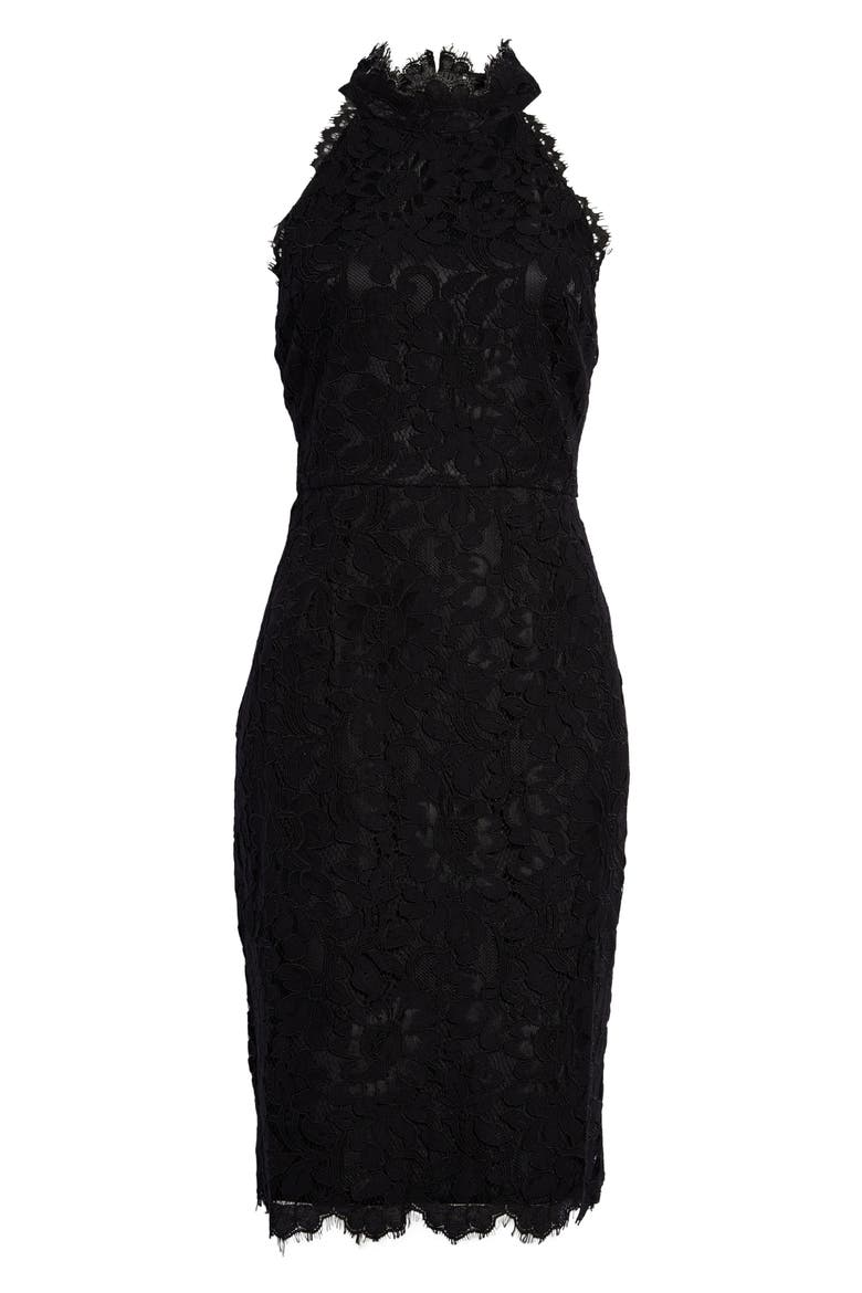 Mock Neck Lace Sheath Dress, Main, color, BLACK