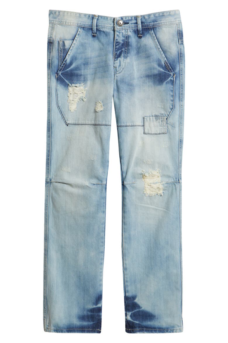 Five Pocket Distressed Slim Straight Leg Jeans, Alternate, color, HEAVLY