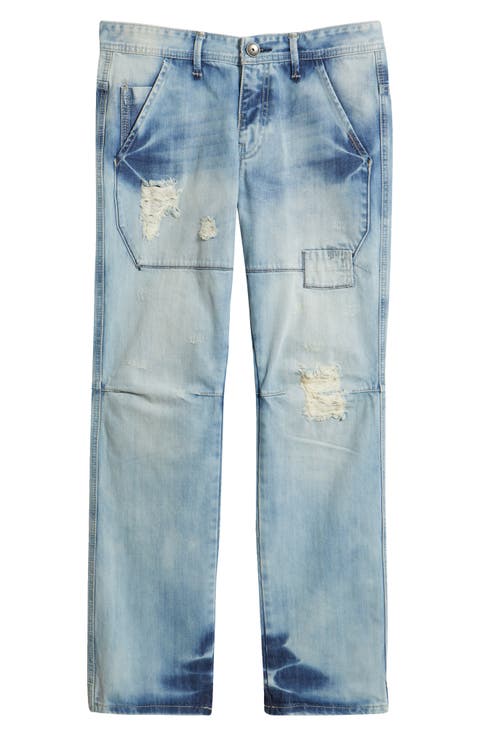 Five Pocket Distressed Slim Straight Leg Jeans