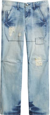LEVEL 7 Five Pocket Distressed Slim Straight Leg Jeans