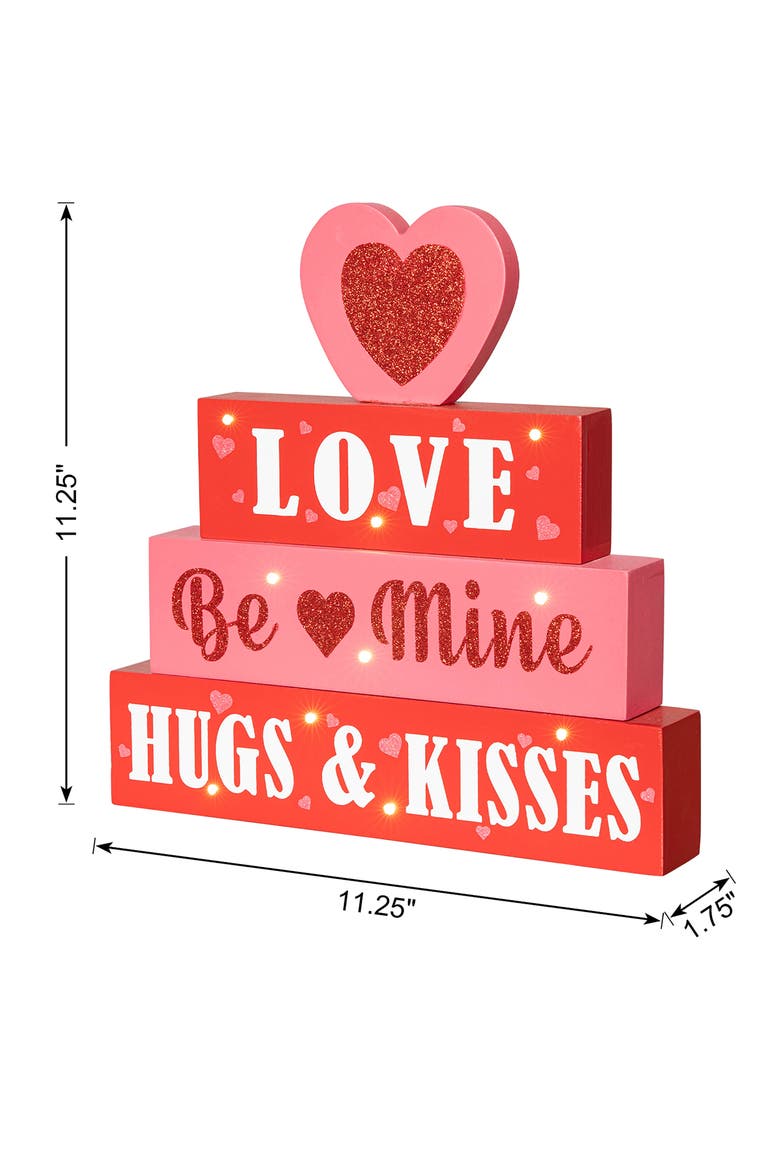 11.25"H Lighted Valentine's Wooden Block Table Sign, Alternate, color, Red