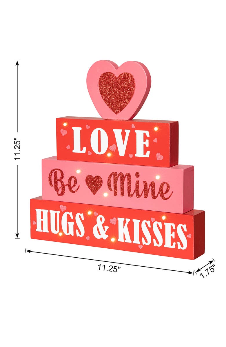 Glitzhome 11.25"H Lighted Valentine's Wooden Block Table Sign, Alternate, color, Red