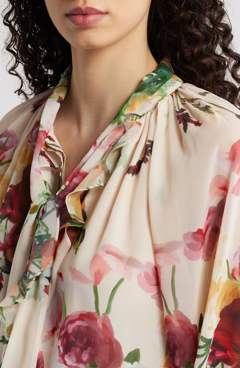 KOBI HALPERIN Galen Floral Tie Neck Chiffon Top, Alternate, color, Ecru Multi