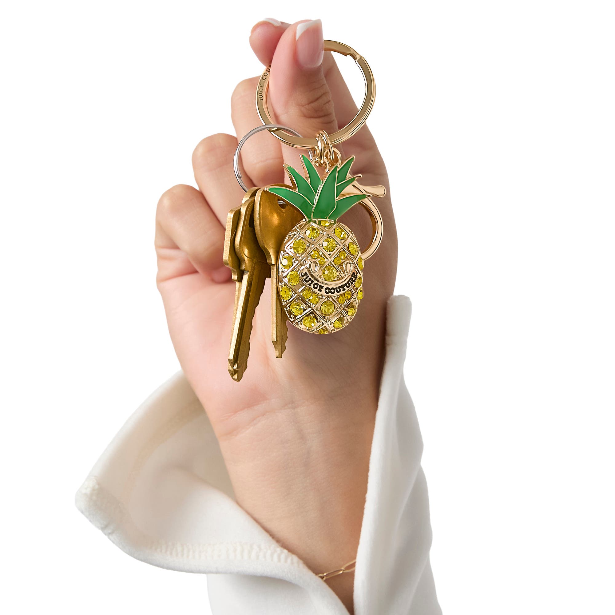 Juicy Couture Crystal Pineapple Keychain, Gold-Tone with Green Enamel Leaves, Alternate, color, Multicolor