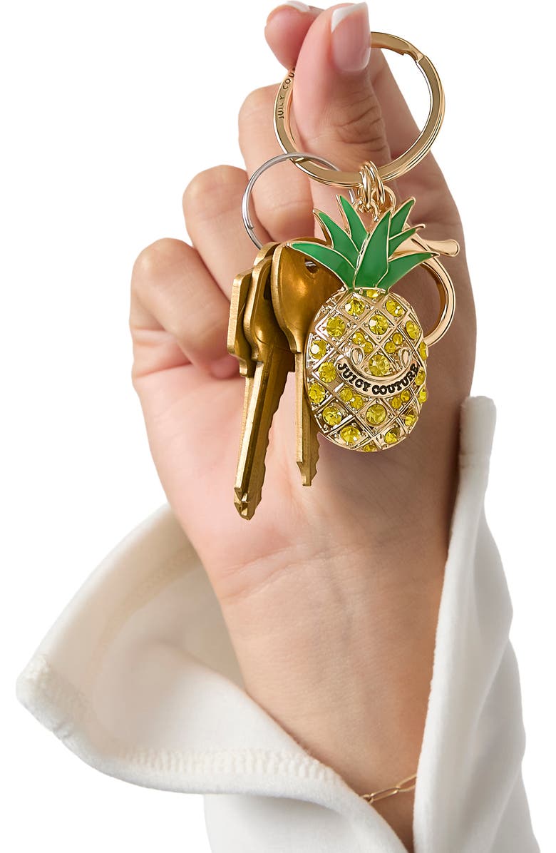 Juicy Couture Crystal Pineapple Keychain, Gold-Tone with Green Enamel Leaves, Alternate, color, Multicolor