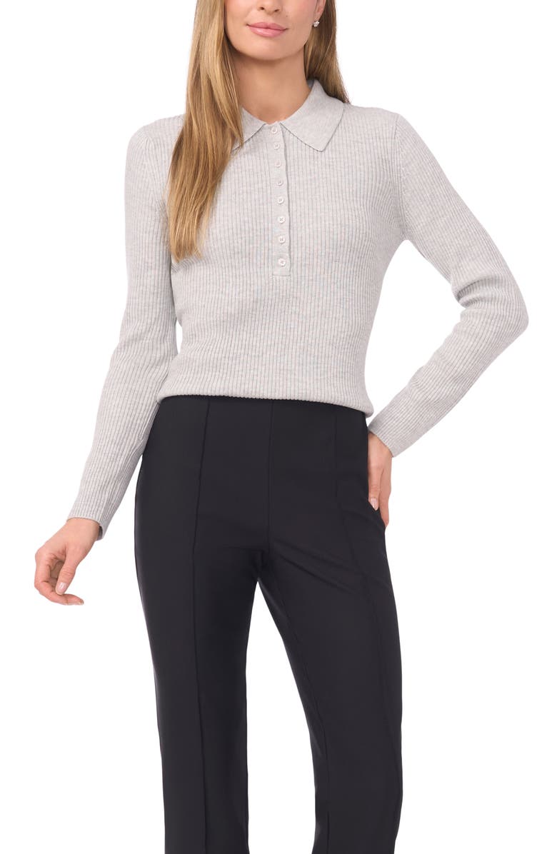 Ted Baker Jalia Rib Polo Sweater, Main, color, Pearl Heather