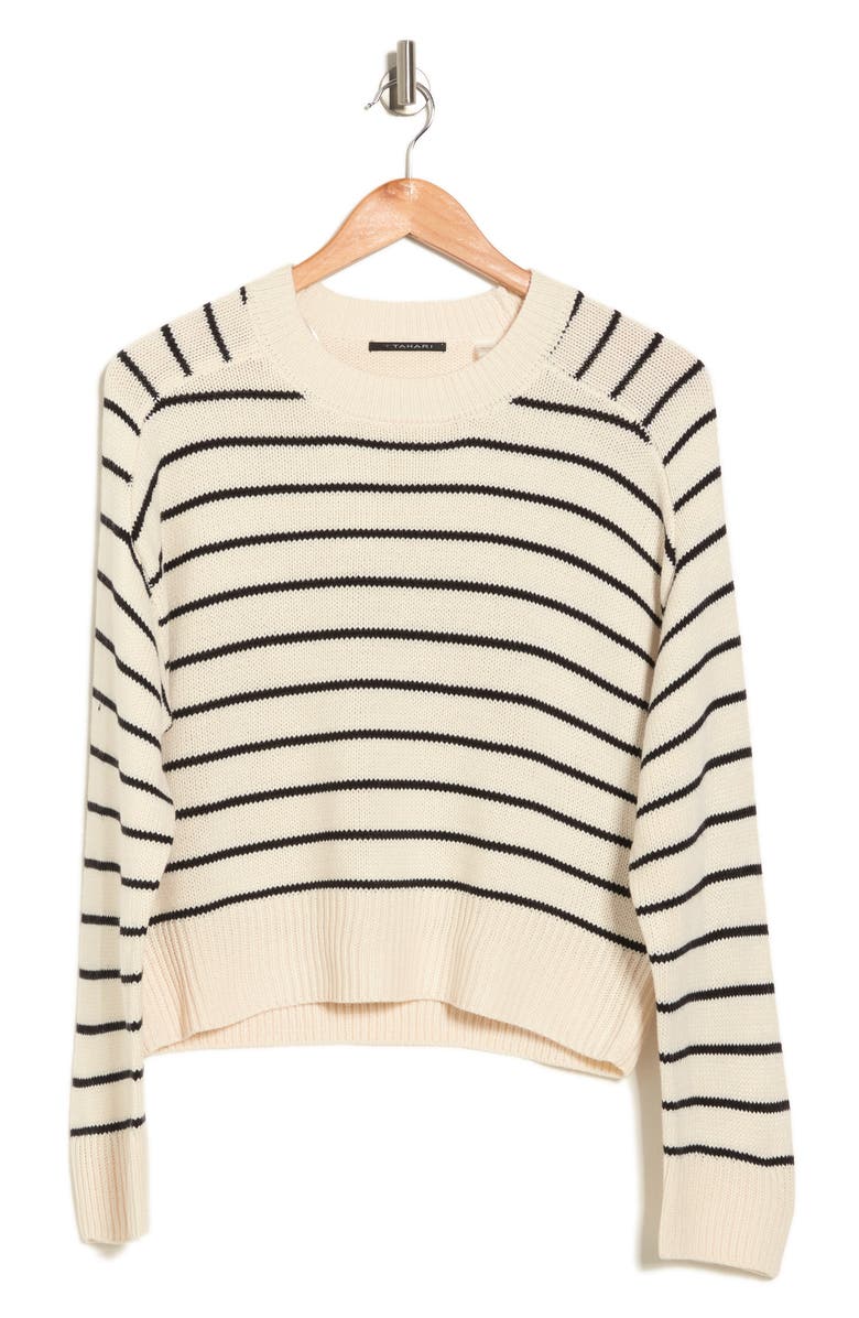 T Tahari Saddle Stripe Long Sleeve Sweater, Alternate, color,