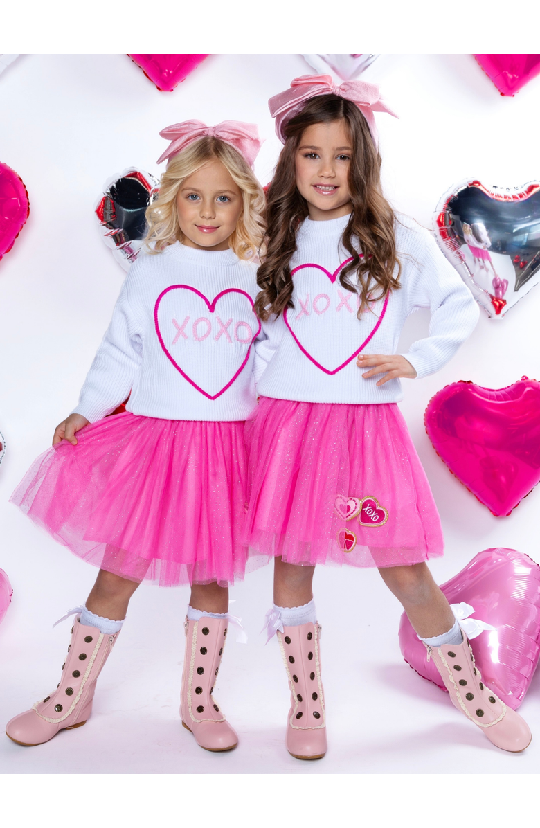 Mia Belle Girls Embroidered Sweater and Heart Patch Tutu Skirt Set, Alternate, color, Pink