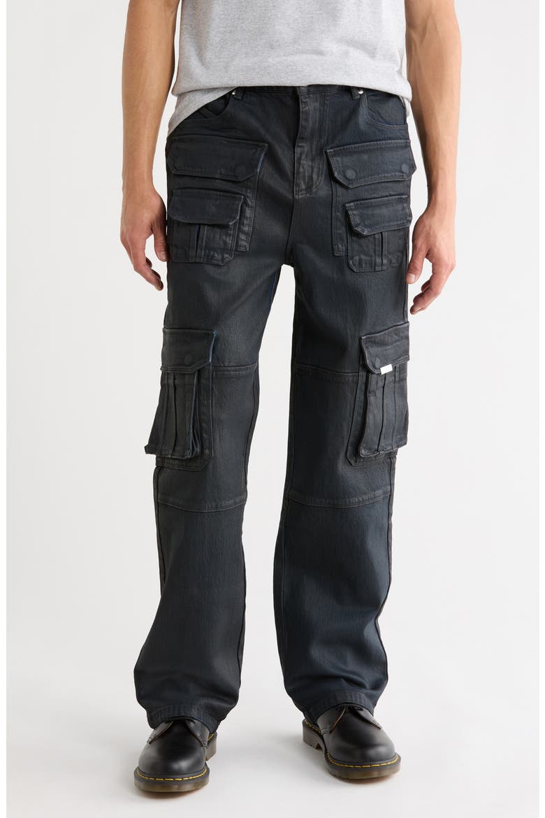 Roman Straight Cargo Jeans, Main, color, DARK BLUE WAXED