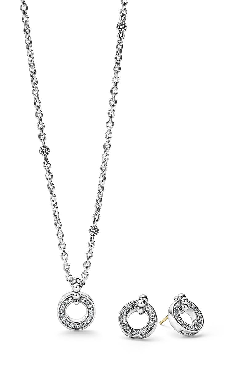 LAGOS Caviar Spark Diamond Stud Earrings & Necklace Set, Main, color, 