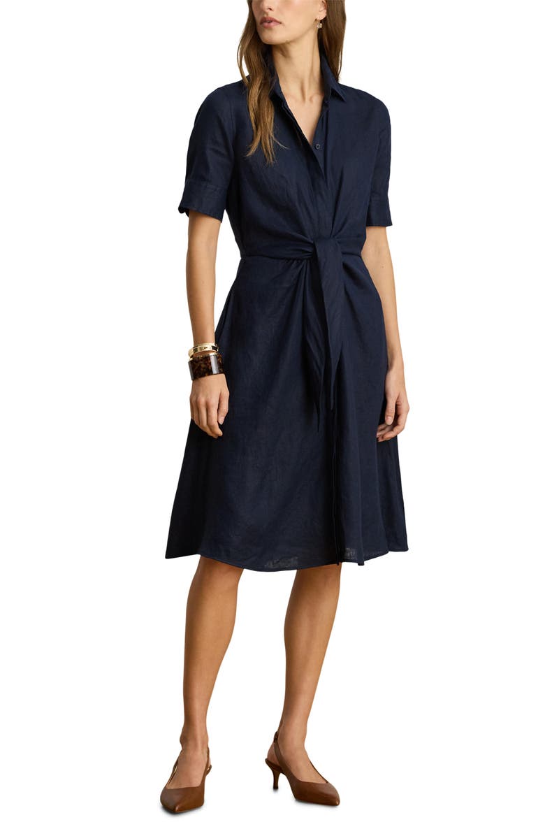 Lauren Ralph Lauren Wakana Linen Shirtdress, Main, color, Lauren Navy