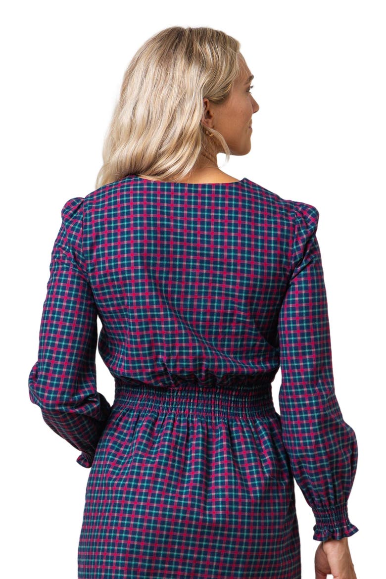 Women's Smocked Keyhole Dress, Alternate, color, Navy Holiday Check