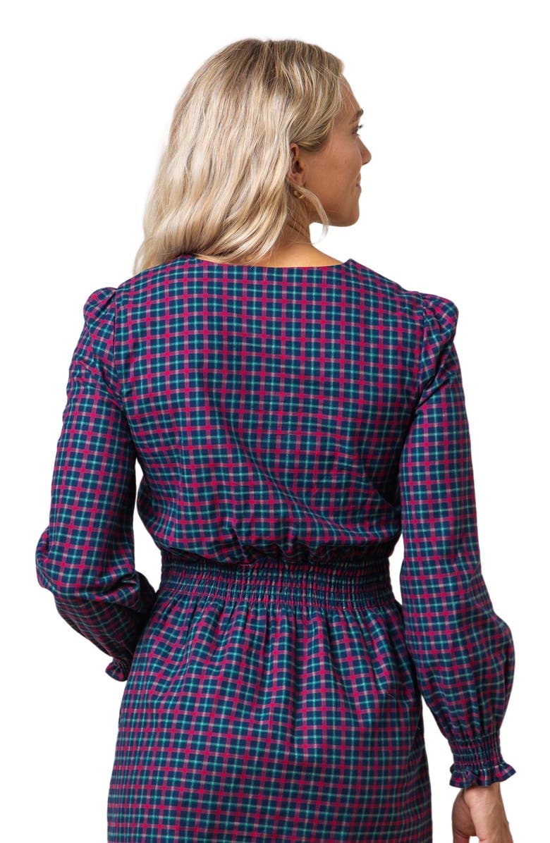 Hope & Henry Women's Smocked Keyhole Dress, Alternate, color, Navy Holiday Check