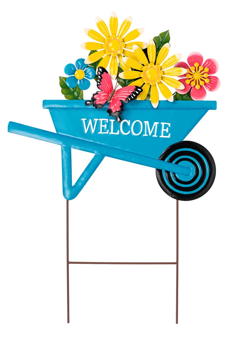 30"H Metal Spring Garden Cart Yardstake or Wall Décor, Main, color, Blue