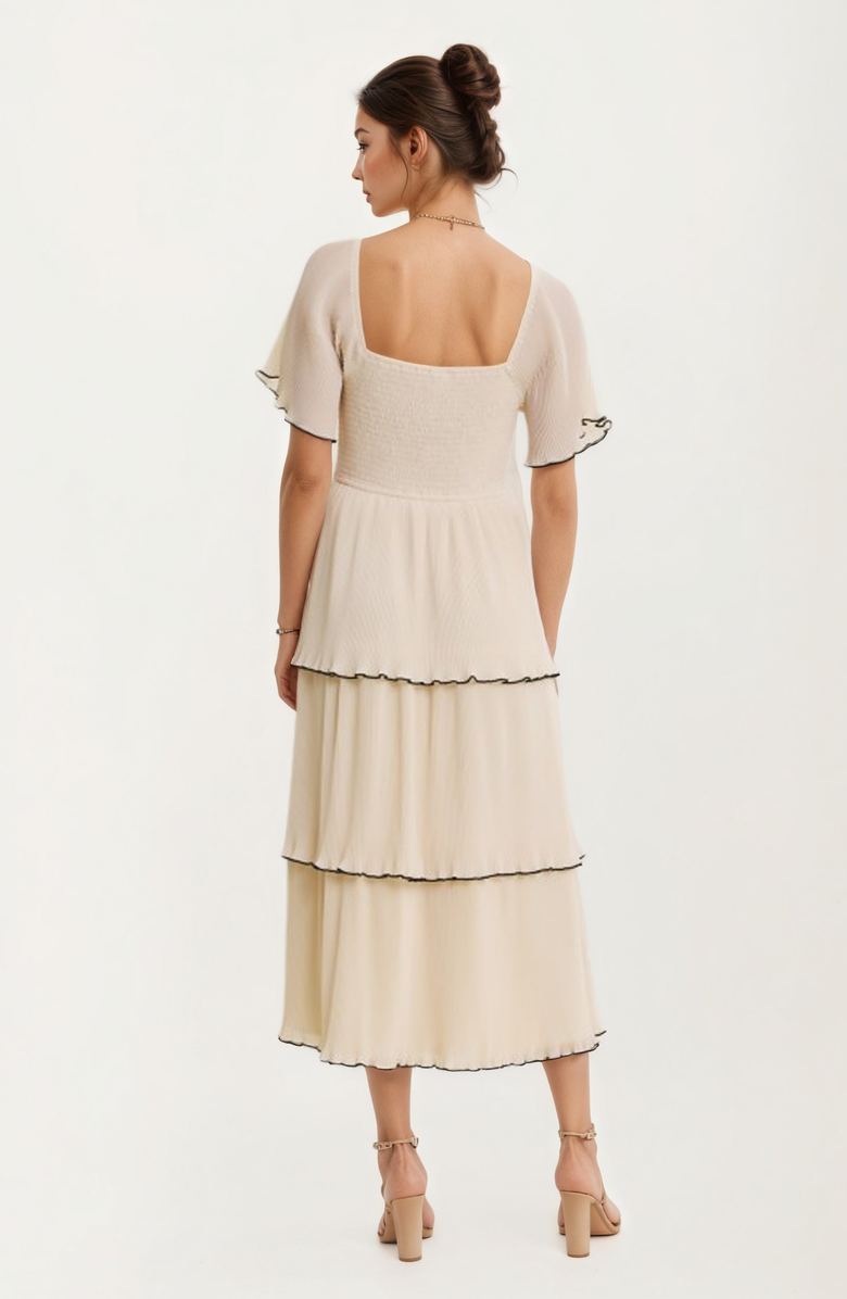 Knit and Lounge Tiered Flutter Sleeve Tie Front Midi Dress, Alternate, color, 