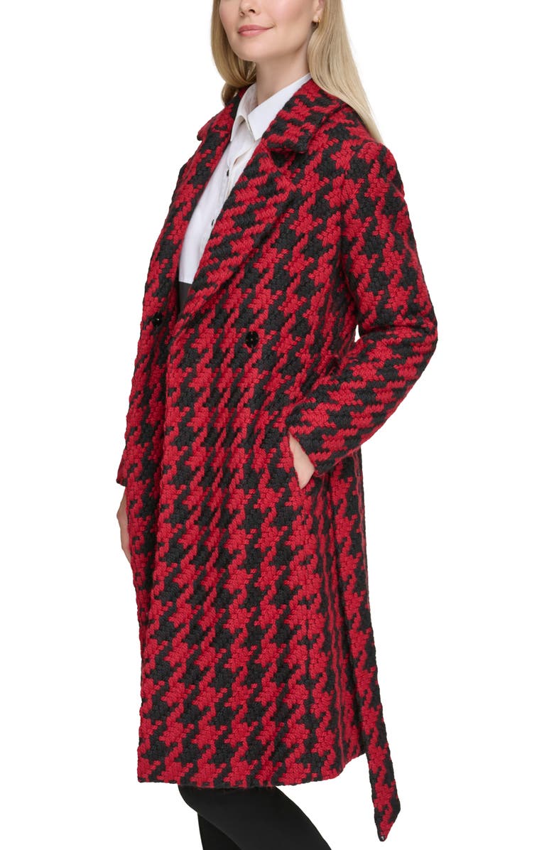 KARL LAGERFELD PARIS Houndstooth Wool Blend Wrap Coat, Alternate, color, 