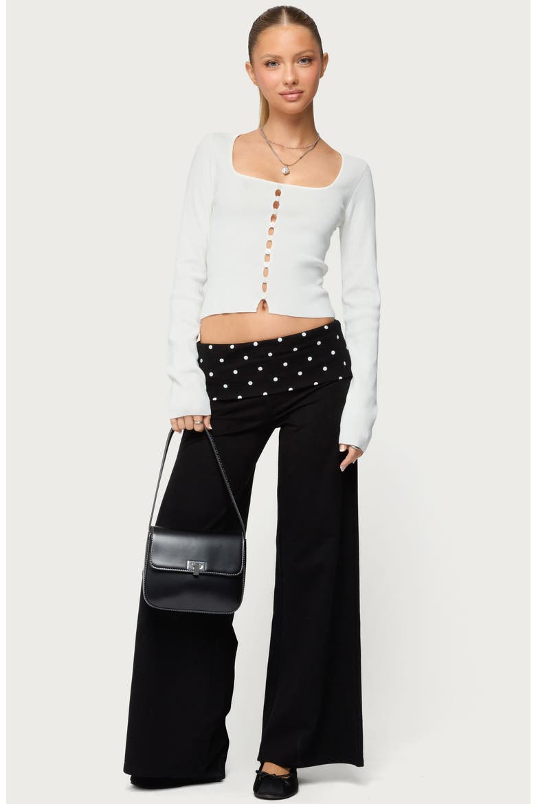 Reeva Polka Dot Foldover Pants, Alternate, color, BLACK