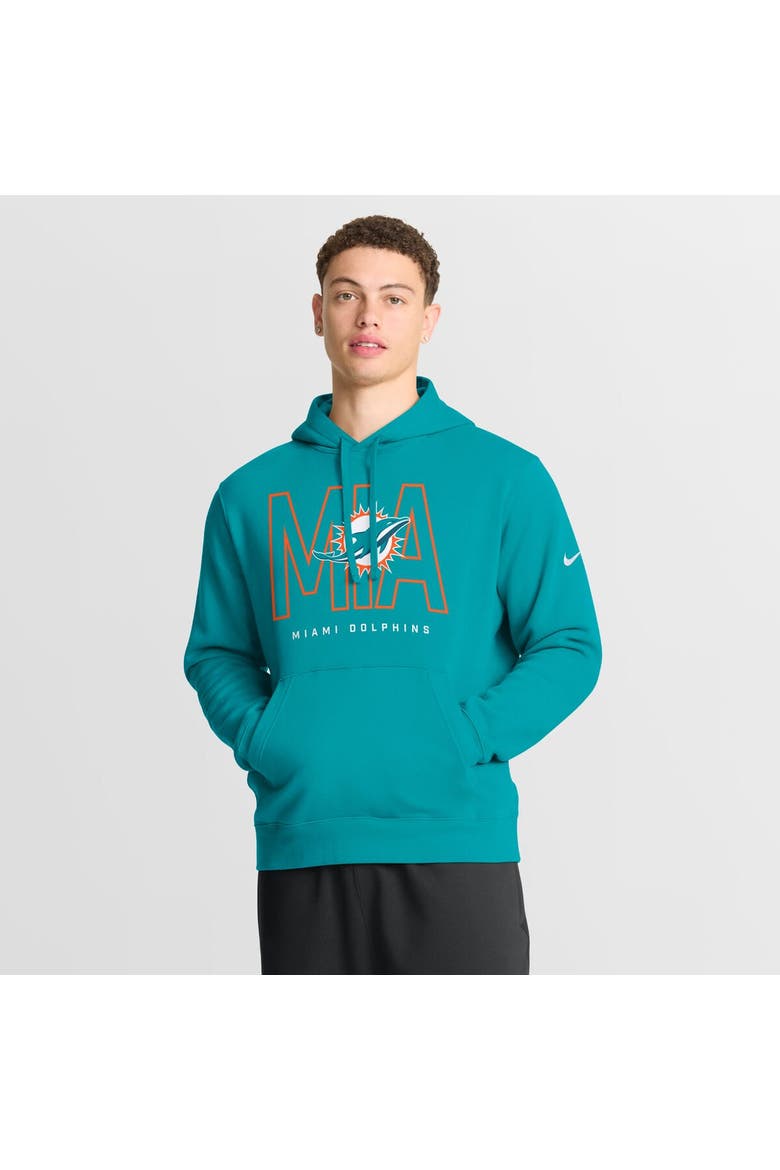 Men's Nike Aqua Miami Dolphins Busted Play Club Fleece Pullover Hoodie, Main, color, Aqua