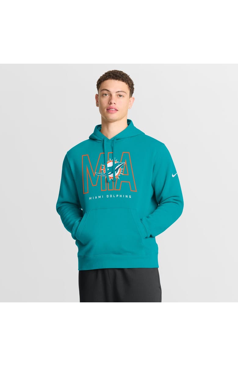 Nike Men's Nike Aqua Miami Dolphins Busted Play Club Fleece Pullover Hoodie, Main, color, Aqua