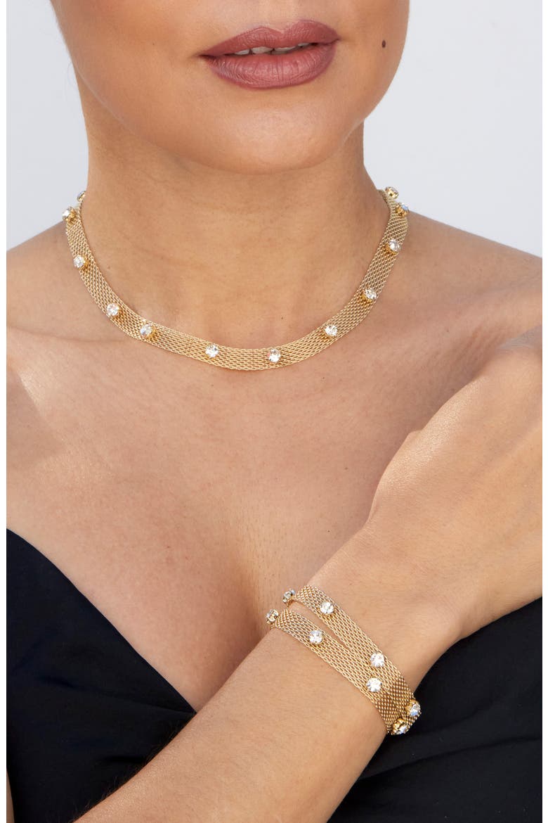 Cubic Zirconia Station Mesh Chain Necklace, Alternate, color, GOLD