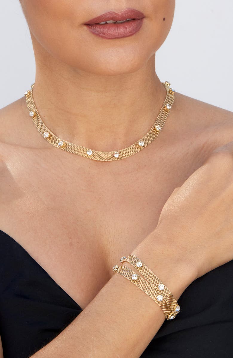 SAVVY CIE JEWELS Cubic Zirconia Station Mesh Chain Necklace, Alternate, color, Gold