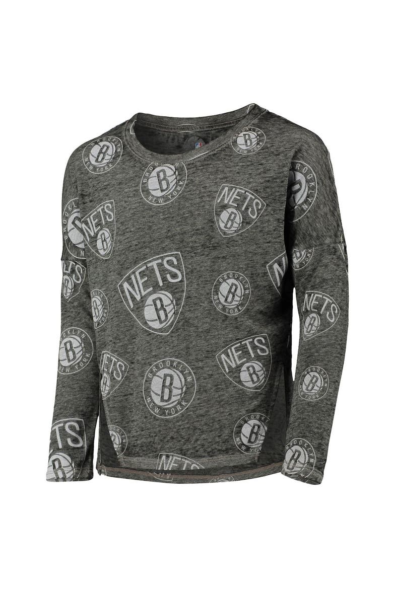 Girls Youth Heathered Black Brooklyn Nets Back in Action Long Sleeve T-Shirt, Alternate, color, Heather Black