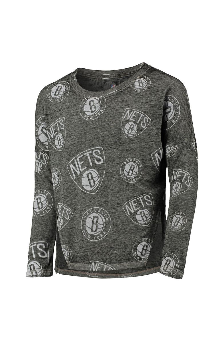 Outerstuff Girls Youth Heathered Black Brooklyn Nets Back in Action Long Sleeve T-Shirt, Alternate, color, Heather Black