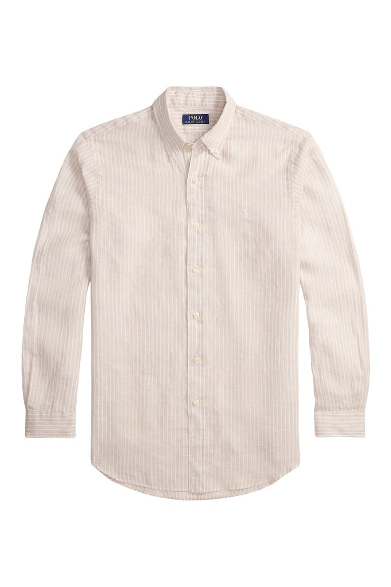 Classic Fit Stripe Linen Button-Down Shirt, Alternate, color, 7188E COASTAL BEIGE WHITE