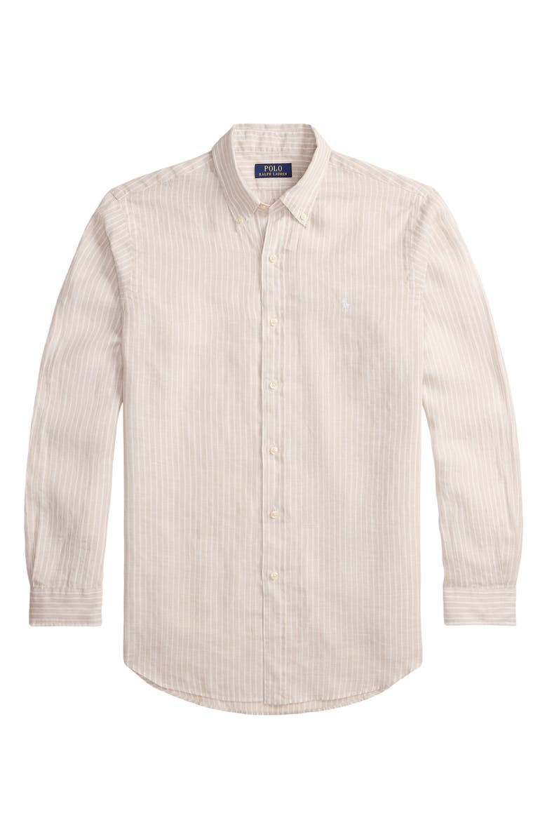 Polo Ralph Lauren Classic Fit Stripe Linen Button-Down Shirt, Alternate, color, Coastal Beige White