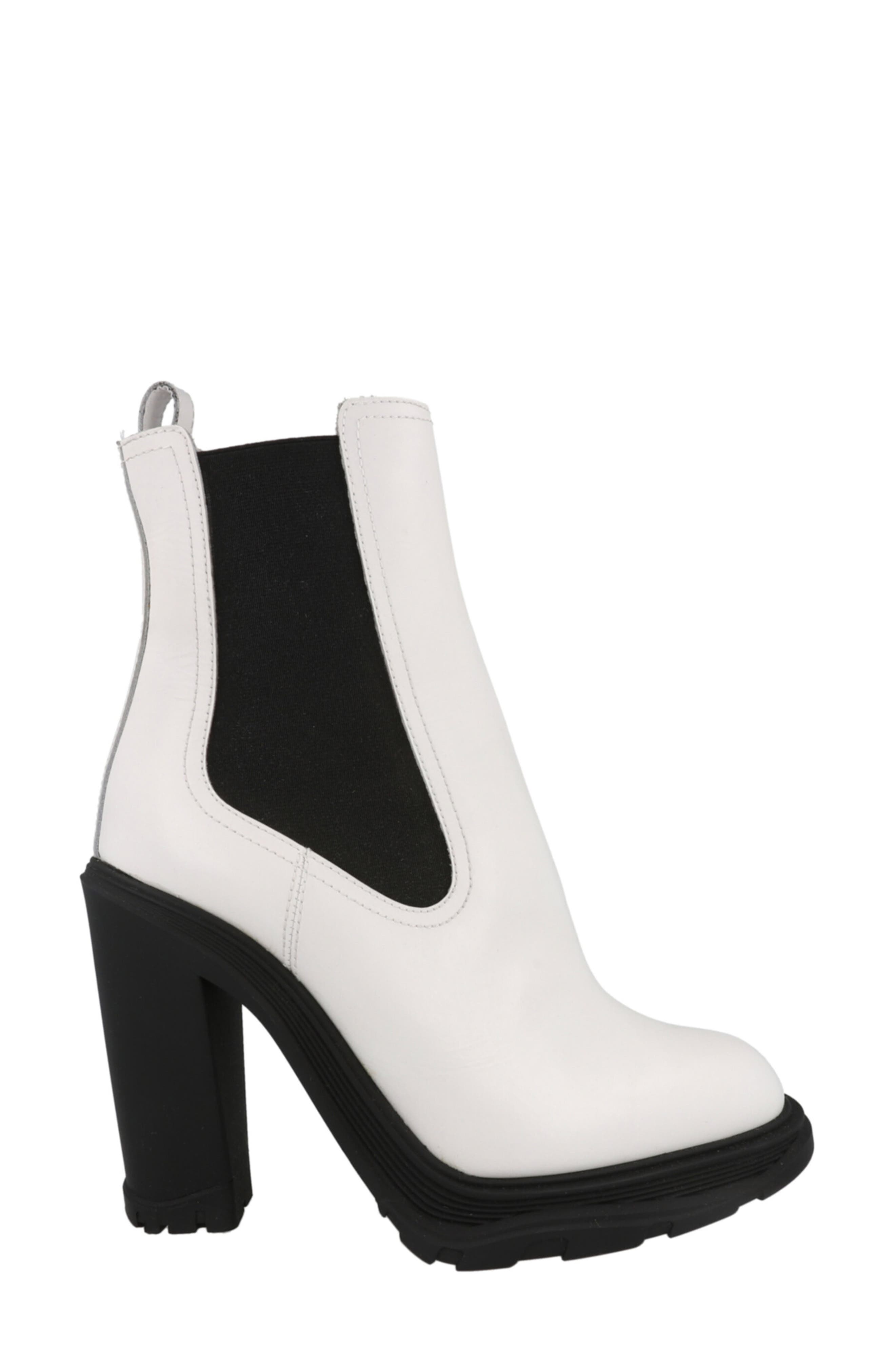McQueen Heeled Chelsea Boot, Alternate, color, Ivory Black
