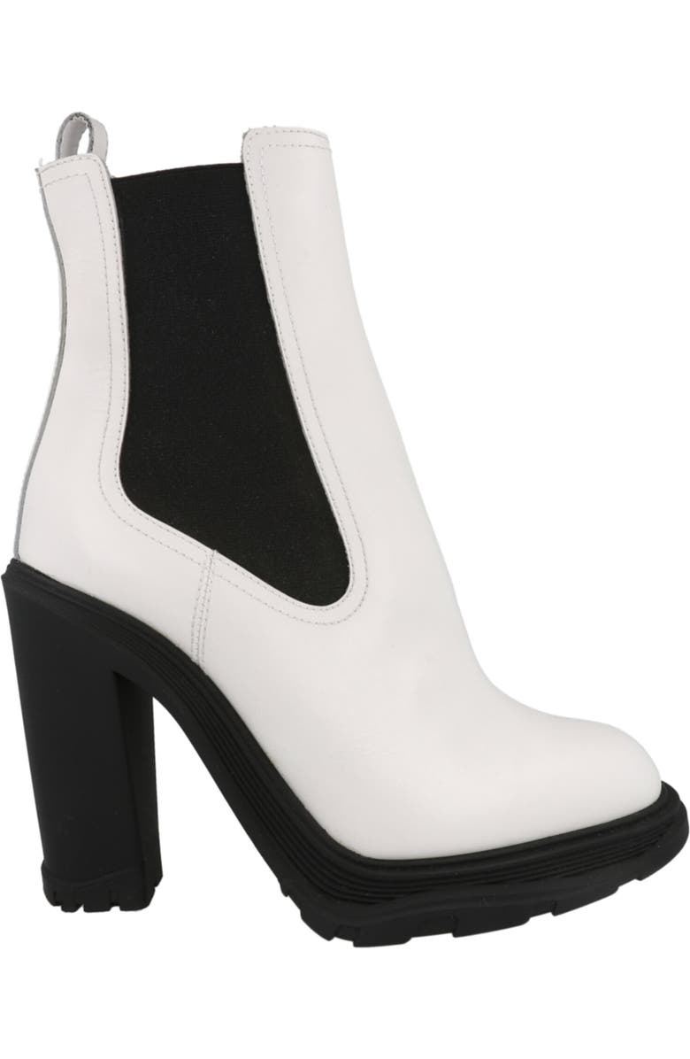 McQueen Heeled Chelsea Boot, Alternate, color, Ivory Black