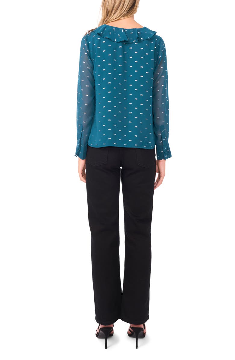 Vince Camuto Long Sleeve V-Neck Ruffle Top, Alternate, color, Deep Teal