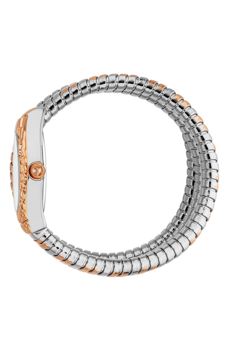 Just Cavalli Snake Vetra Wraparound Two-Tone Bracelet Watch, 20mm x 34.5mm, Alternate, color, Two Tone Silver / Rose Gold