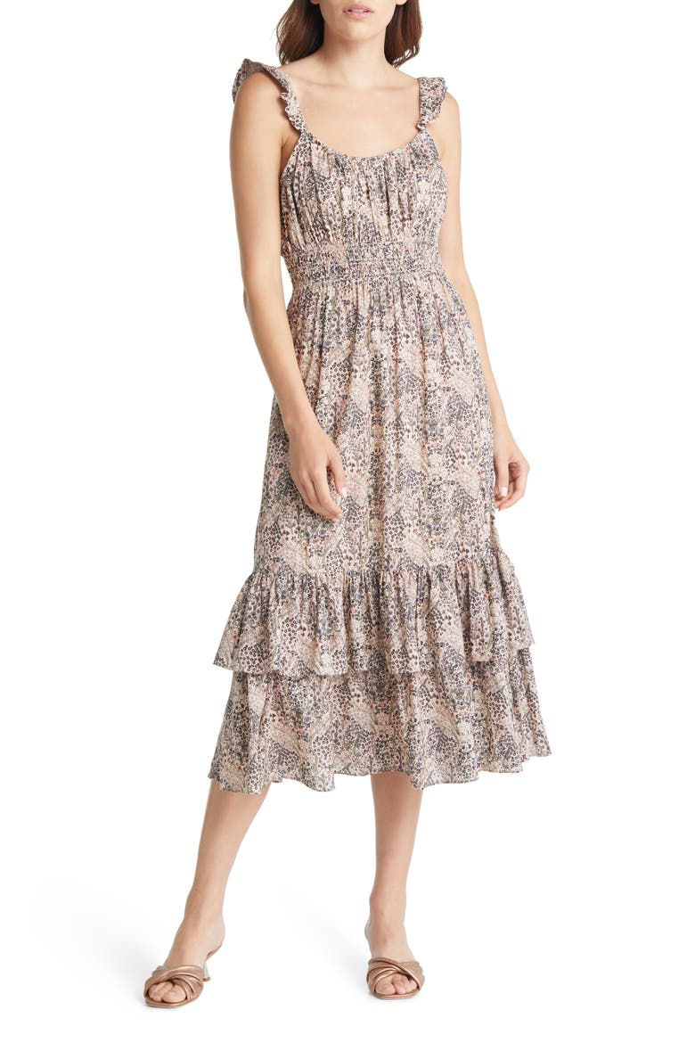 Gisella Calico Cotton Blend Midi Sundress, Alternate, color, ECRU MLTI