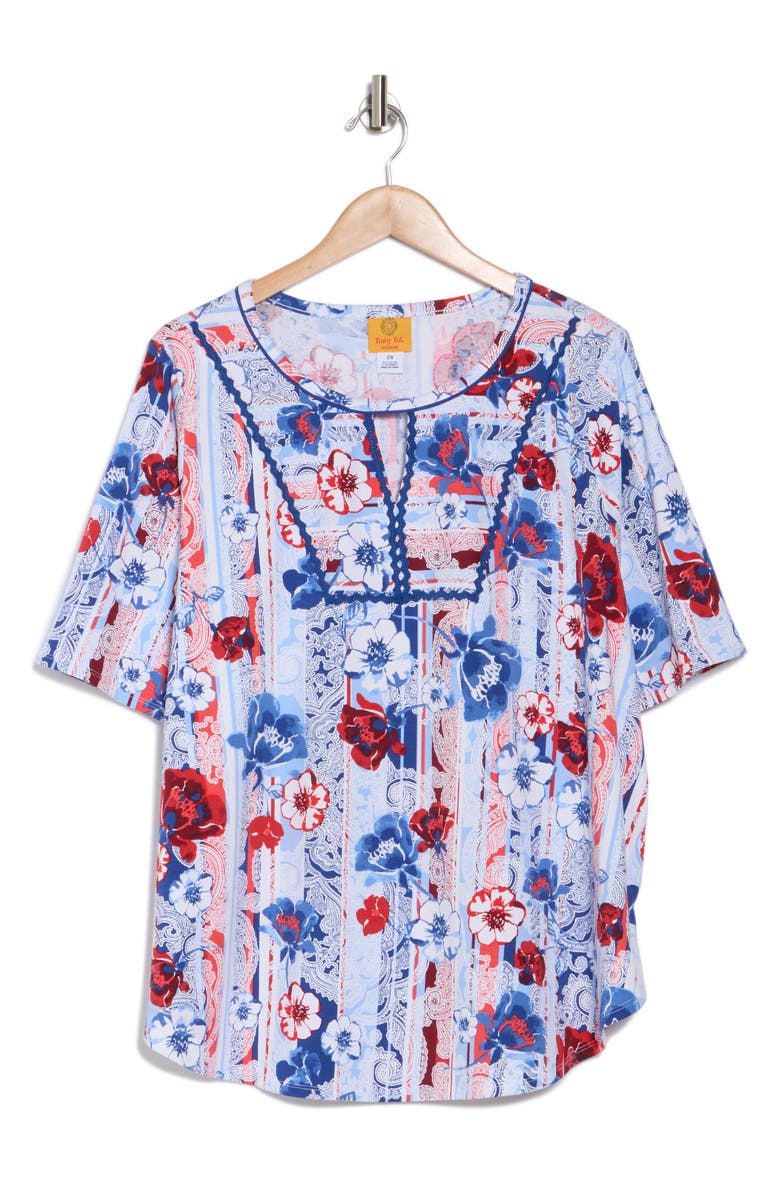 RUBY RD Floral Keyhole T-Shirt, Alternate, color, Red Multi