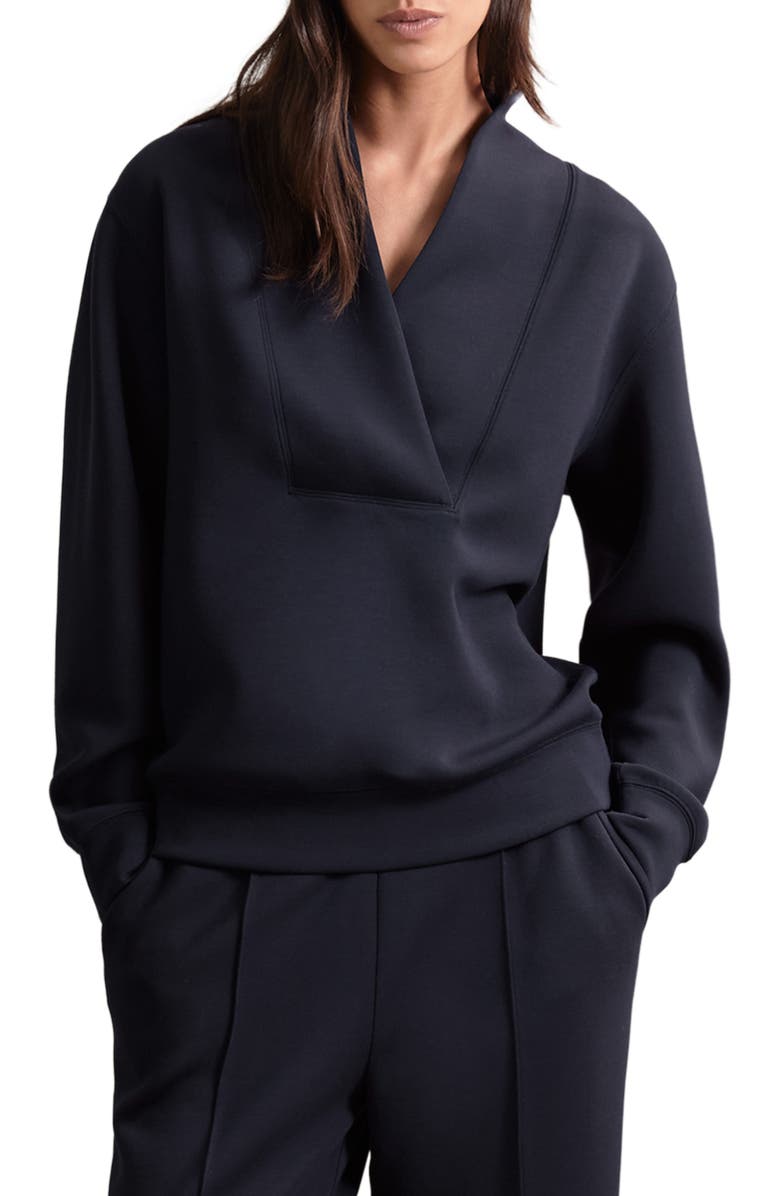 Reiss Annabel Shawl Collar Sweatshirt, Main, color, Navy
