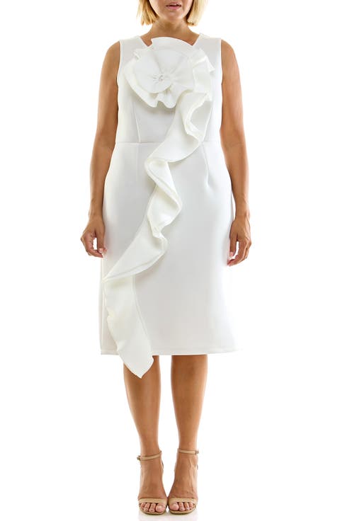 Oversized Flower Ruffle Sheath Dress