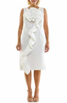 Oversized Flower Ruffle Sheath Dress