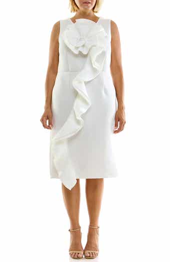 Oversized Flower Ruffle Sheath Dress