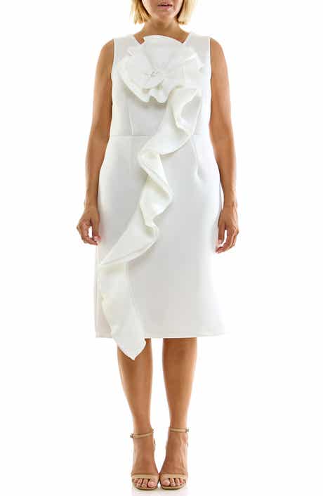 Oversized Flower Ruffle Sheath Dress