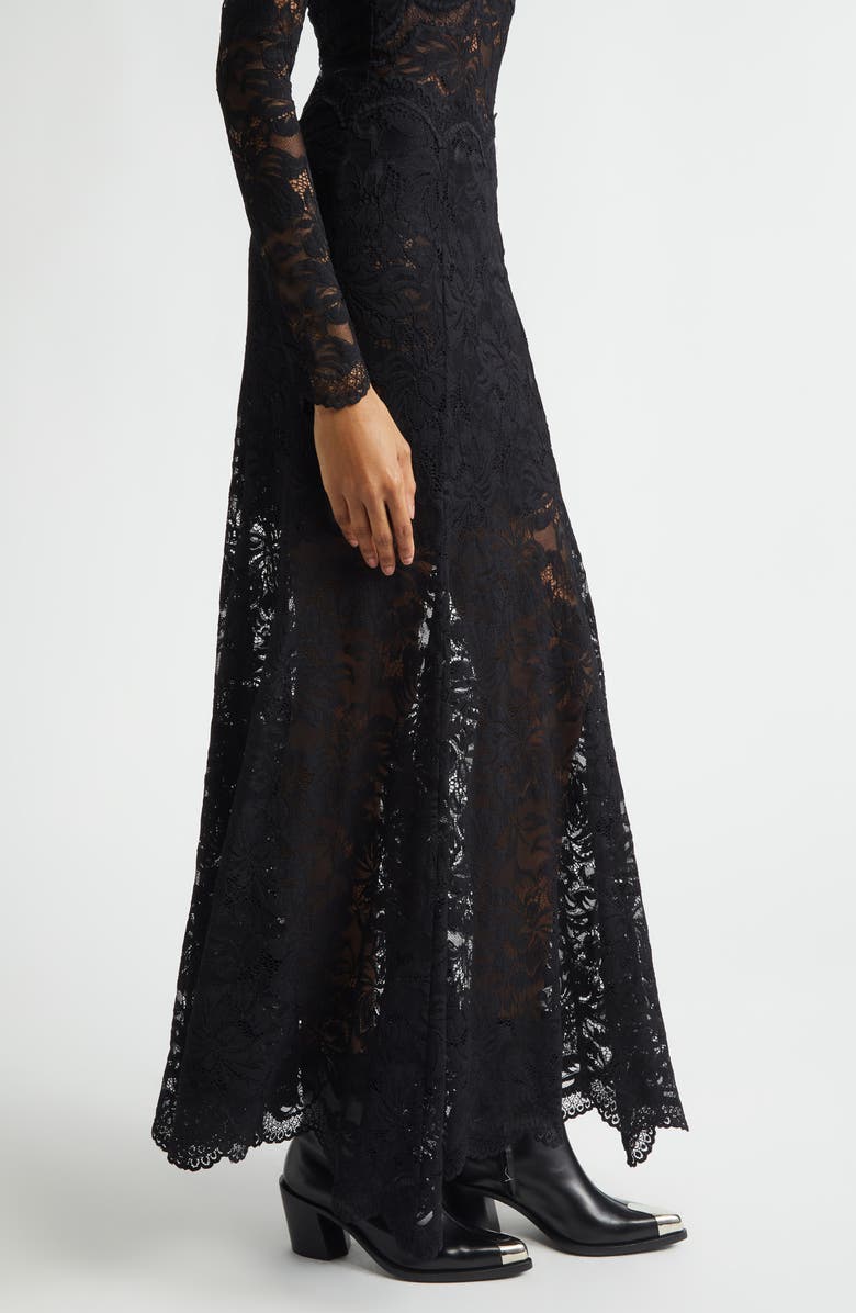 Rabanne Scalloped Lace Maxi Skirt, Alternate, color, Black