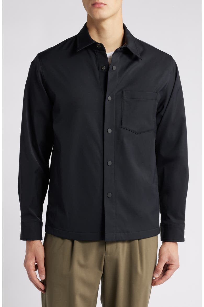 Snap-Up Water Resistant Performance Shirt Jacket, Alternate, color, BLACK