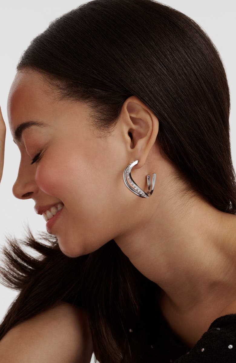 Ted Baker Large Wayva Pavé Crystal Hoop Earrings, Alternate, color, Silver Tone / Clear Crystal