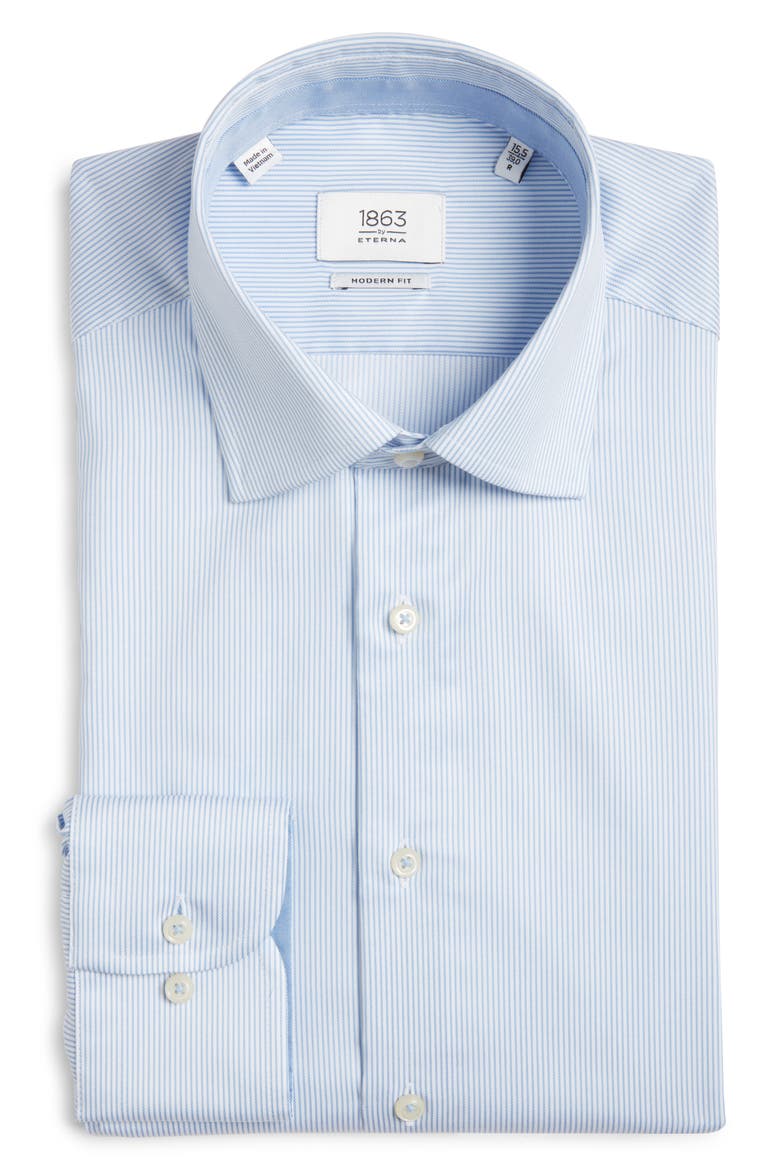 Luxury Modern Fit Micro Stripe Non-Iron Dress Shirt, Alternate, color, SKY