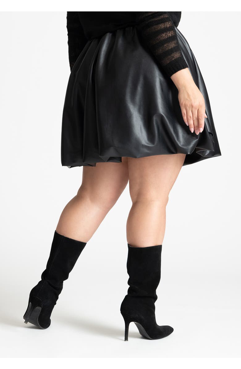 ELOQUII Faux Leather Bubble Hem Skirt, Alternate, color, Black